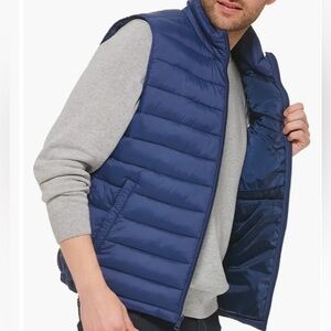 Cole Haan Signature Mens Puffer, Quilted Vest, Navy Blue Large
